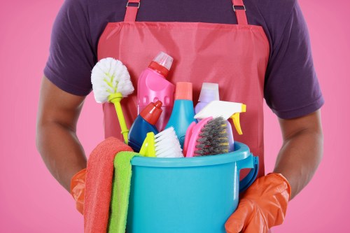 Professional cleaner dusting a tidy living room in SW12